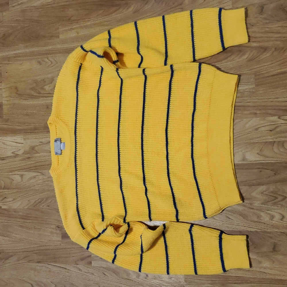 Le Tigre Vintage Mens Crewneck Sweater Yellow Blue Striped Size L